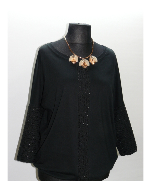 Bluzka Camea czarna z błyszczącym panelem - styl Oversize